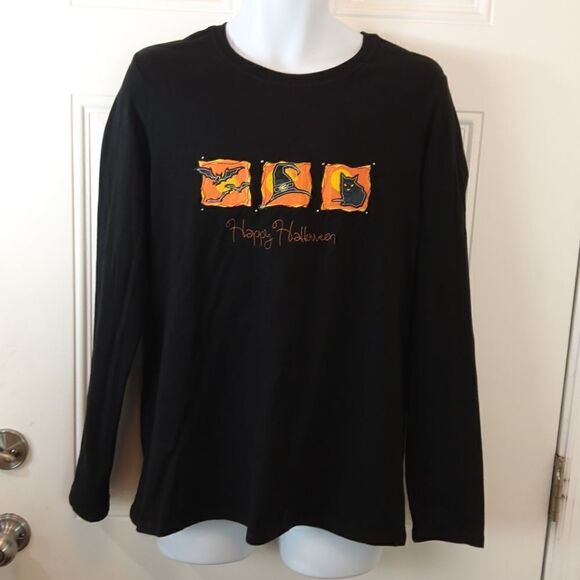 (3/$20) Happy Halloween black long sleeve top - Picture 1 of 7